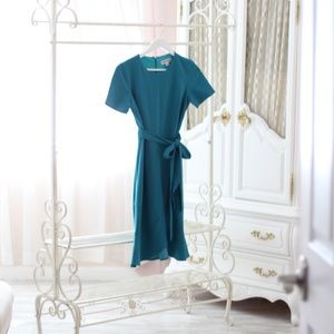 Shelby & Palmer Teal Faux Wrap Knee Length Dress